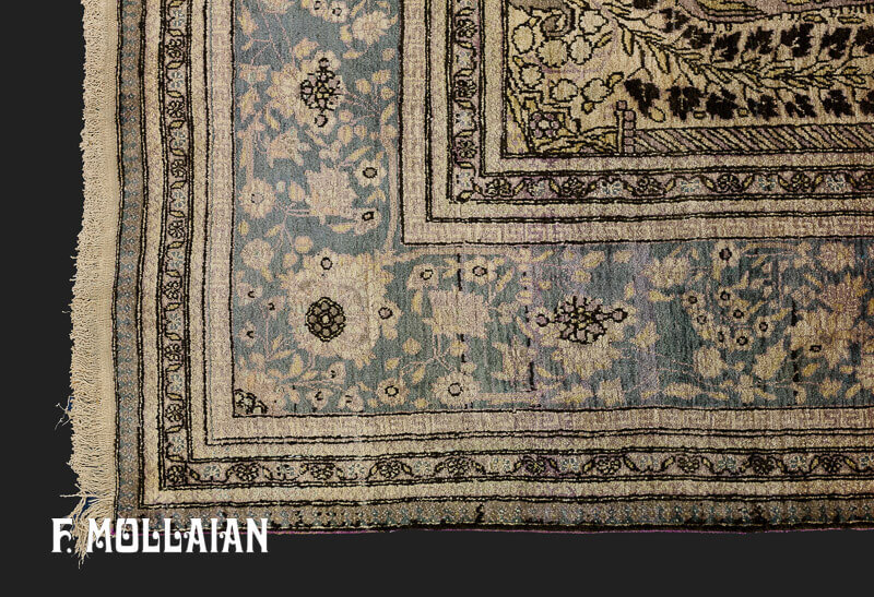 Antique Persian Kashan (Mohtasham) Silk Rug n°:24162423